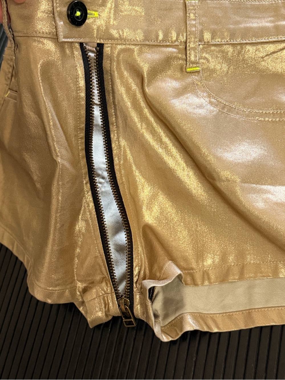 Andrew Christian Metallic Gold Zip-Back Shorts XXX - Picture 4 of 7